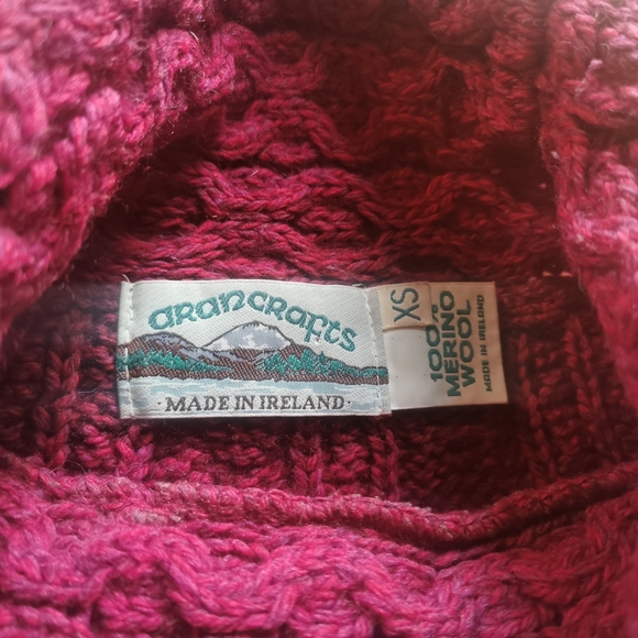 Aran Crafts Purplish Burgundy Cowl Neck Wool Sweater Size XS - Picture 2 of 5